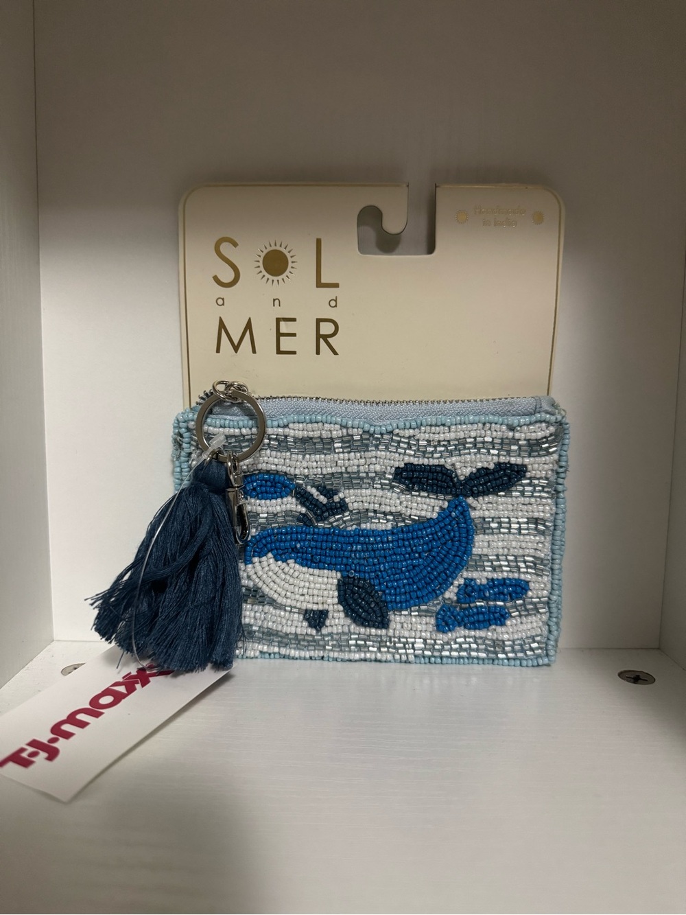 Beaded Blue Whale Card Case with Tassel